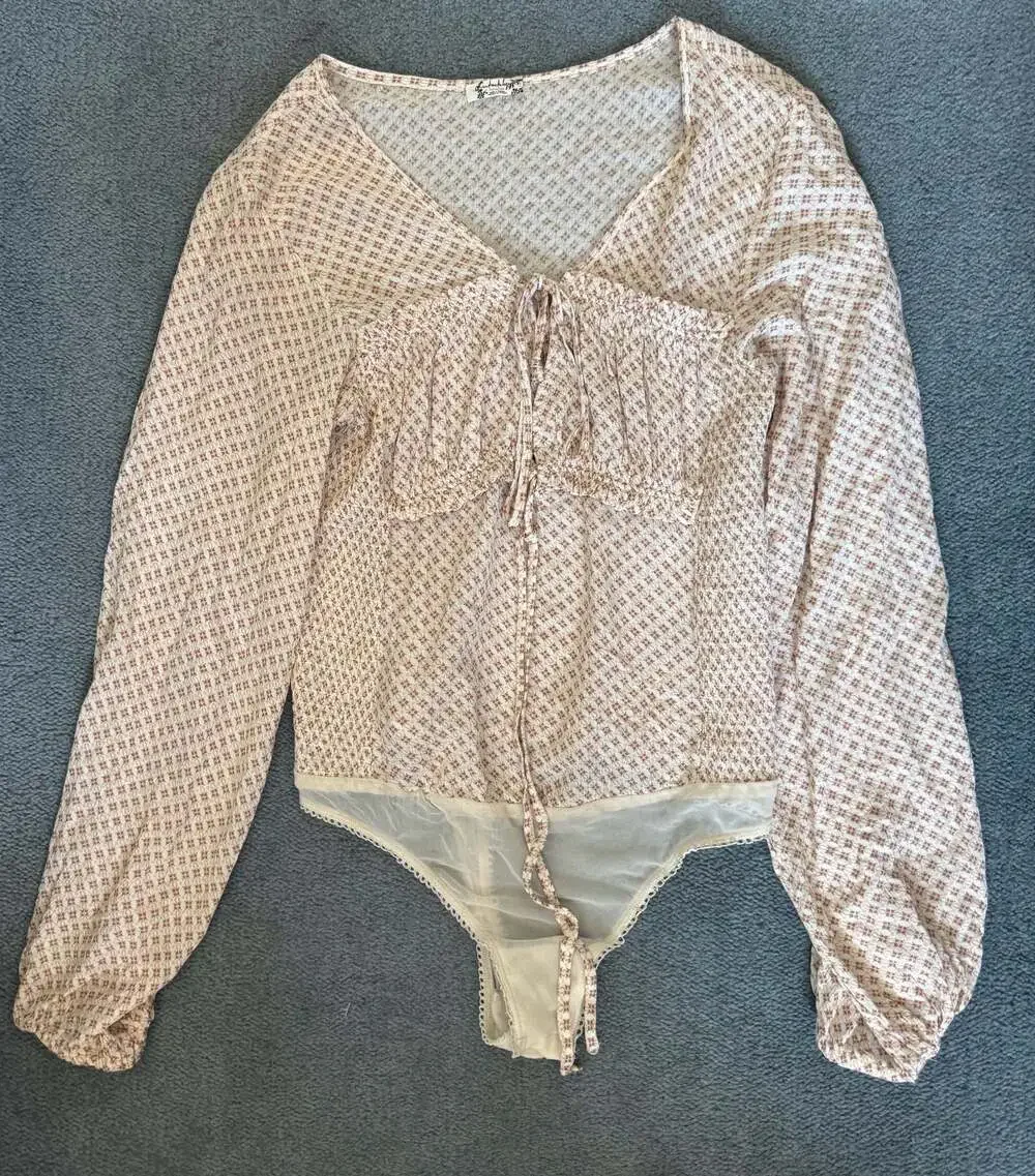 Free People Sunny Meadows Long Sleeve Tie Front Bodysuit L